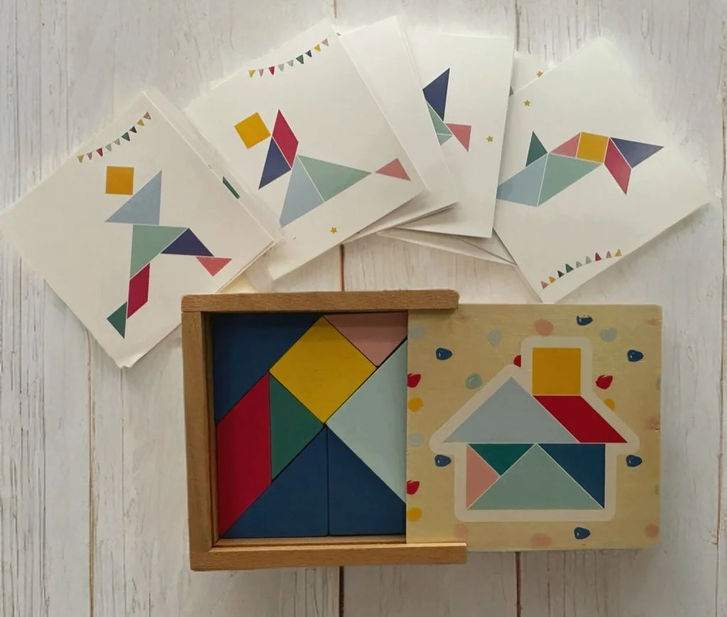 Holz Lernspiel Set – Zahlen, Uhrzeit oder Tangram (Auswahl)